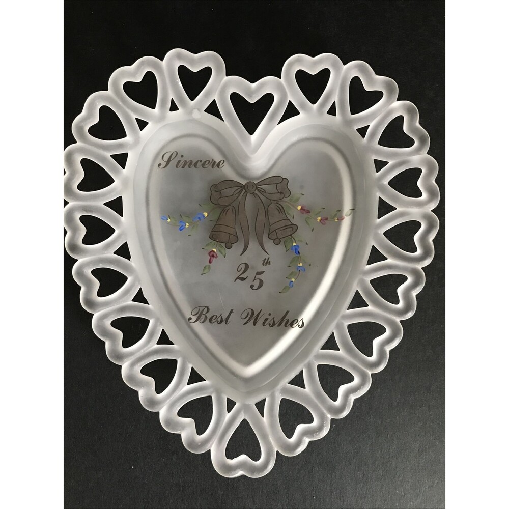 Vintage Westmoreland Glass Lace Edge Heart Shape 25th Anniversary Frosted Plate - Picture 4 of 4